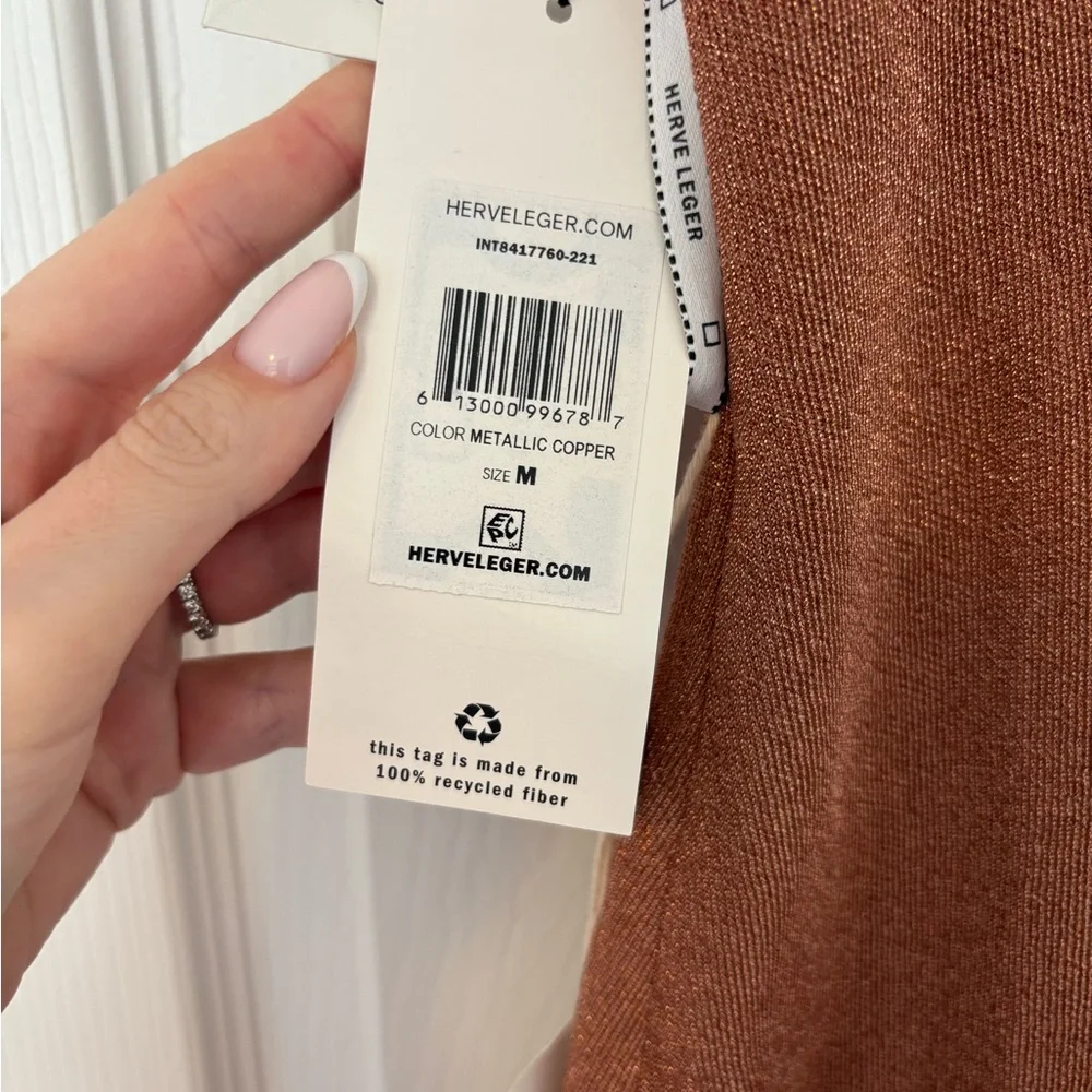 Herve Leger Copper Metallic Halter Midi Dress - Picture 5 of 6